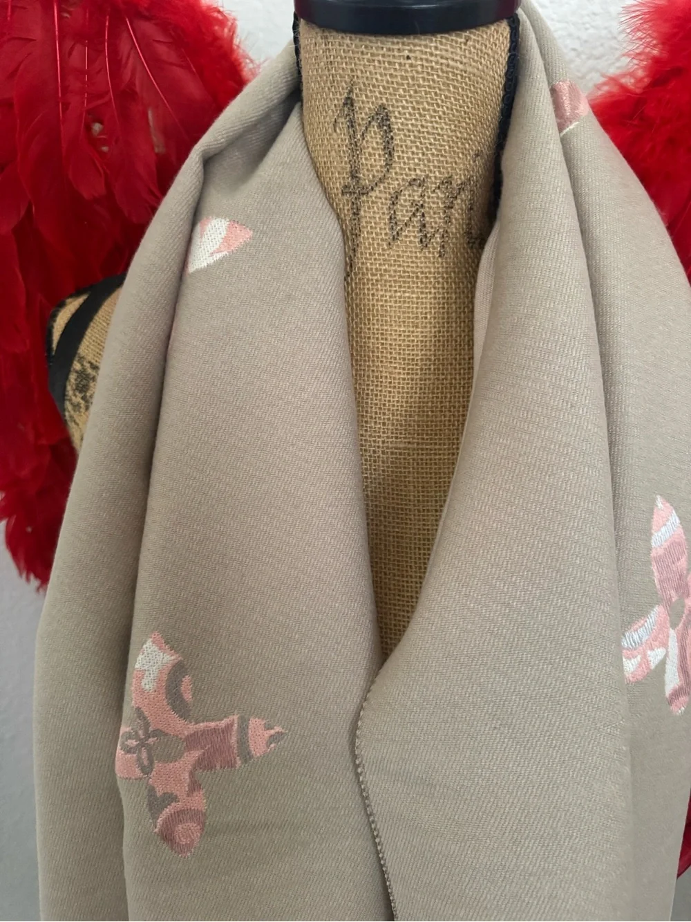 Louis Vuitton Beige & Pink Logo Cashmere Scarf